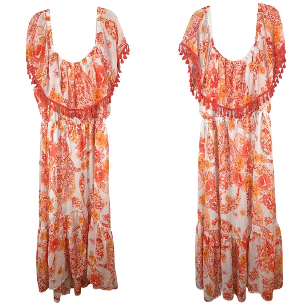 Fashion Nova Orange Off the Shoulder Floral Midi Dress